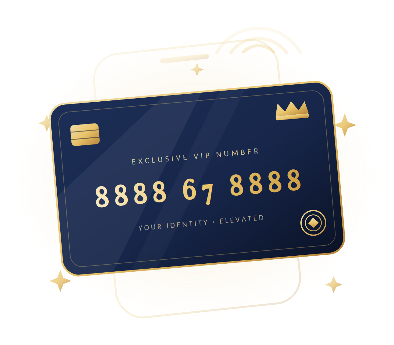 VIP membership card displaying an exclusive gold mobile number